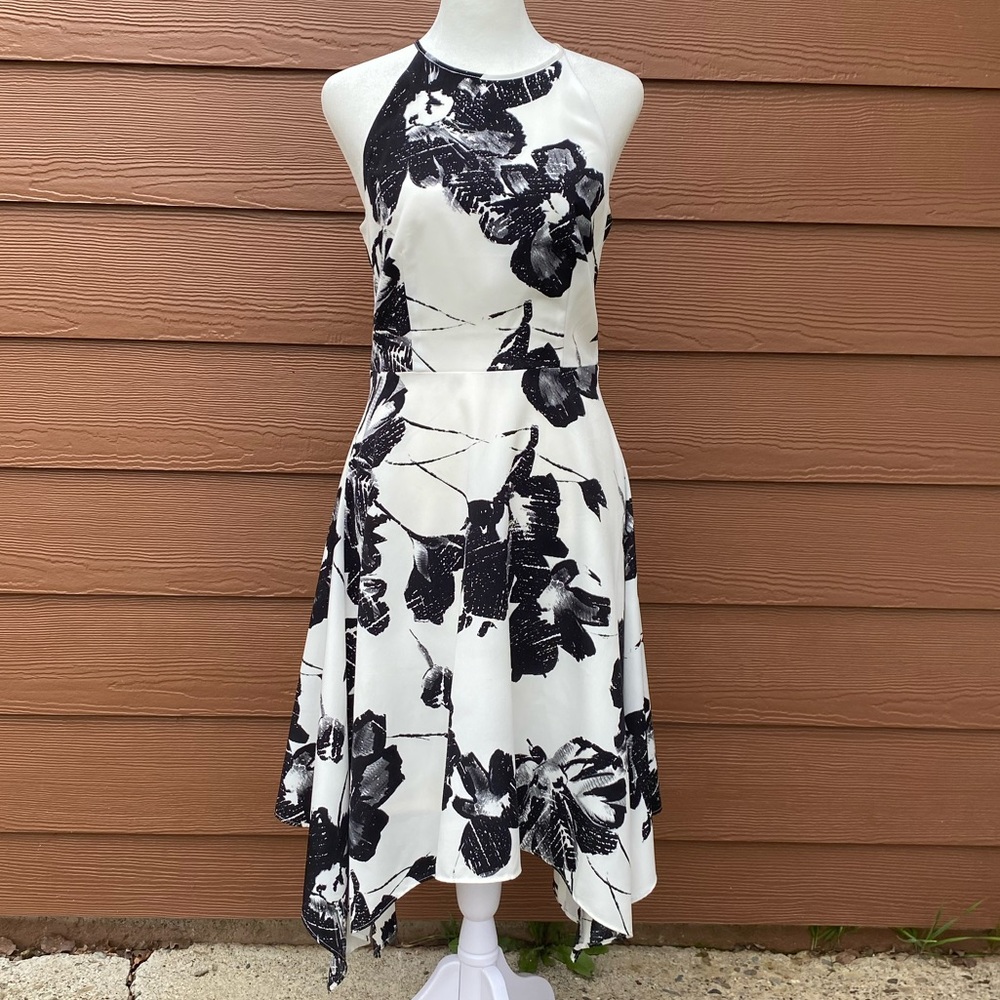 The Limited Black White Floral Midi Flared Dress Size 0